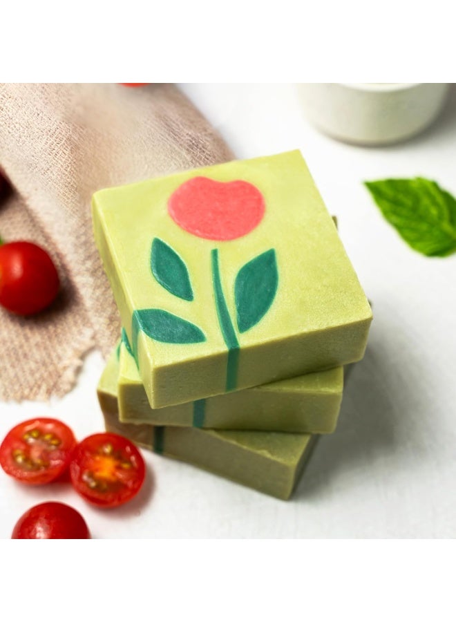 Nat Habit Moisturising Soap, Cold Processed Tomato Basil AHA-BHA For Gentle, Non-Drrying & Soft Skin, Pack of 6 X 125g - Image 2